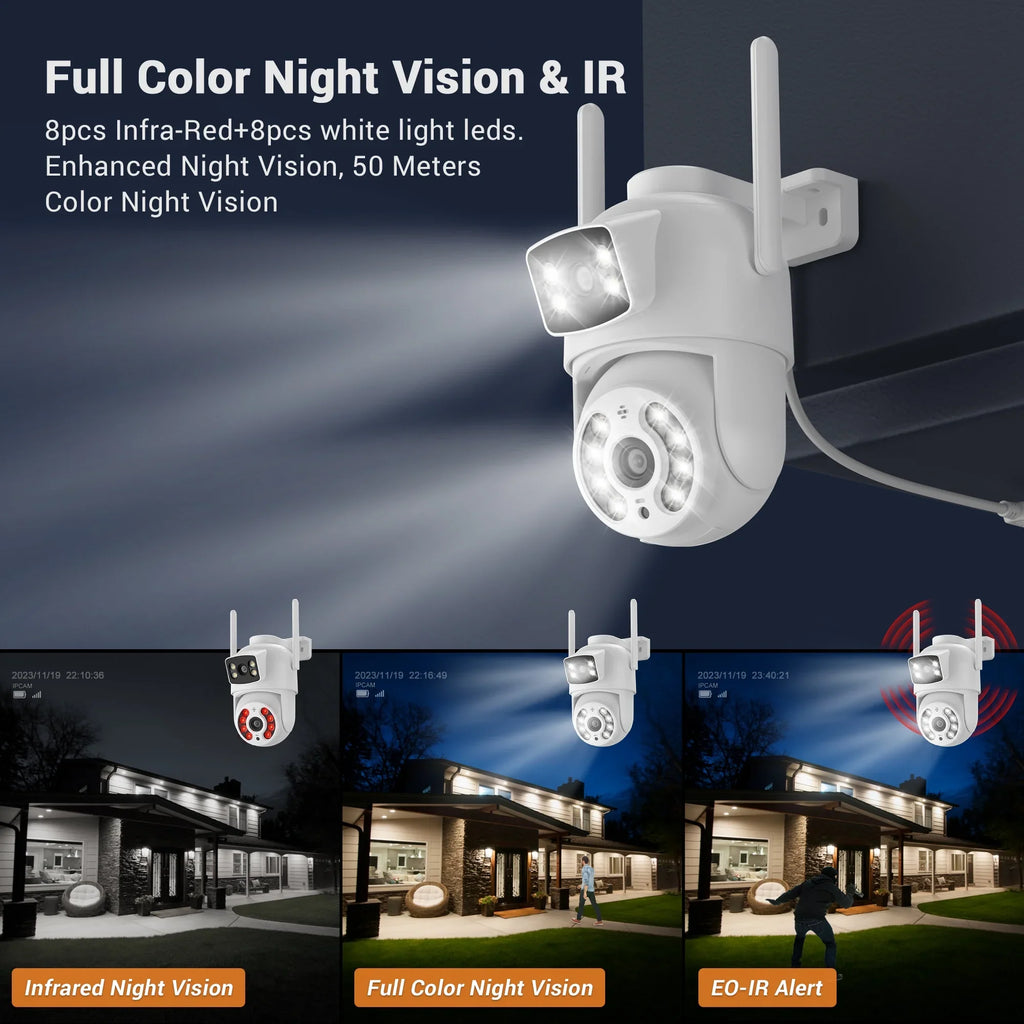 Lens Audio Linkage, TOPVISION 50M Lens Color Smart Camera Night Human IP66 6MP exterior Dual Camera PTZ Dual 2.4GHz Tracking Security exterior, Waterproof Detection, WiFi Two-Way with Vision Auto