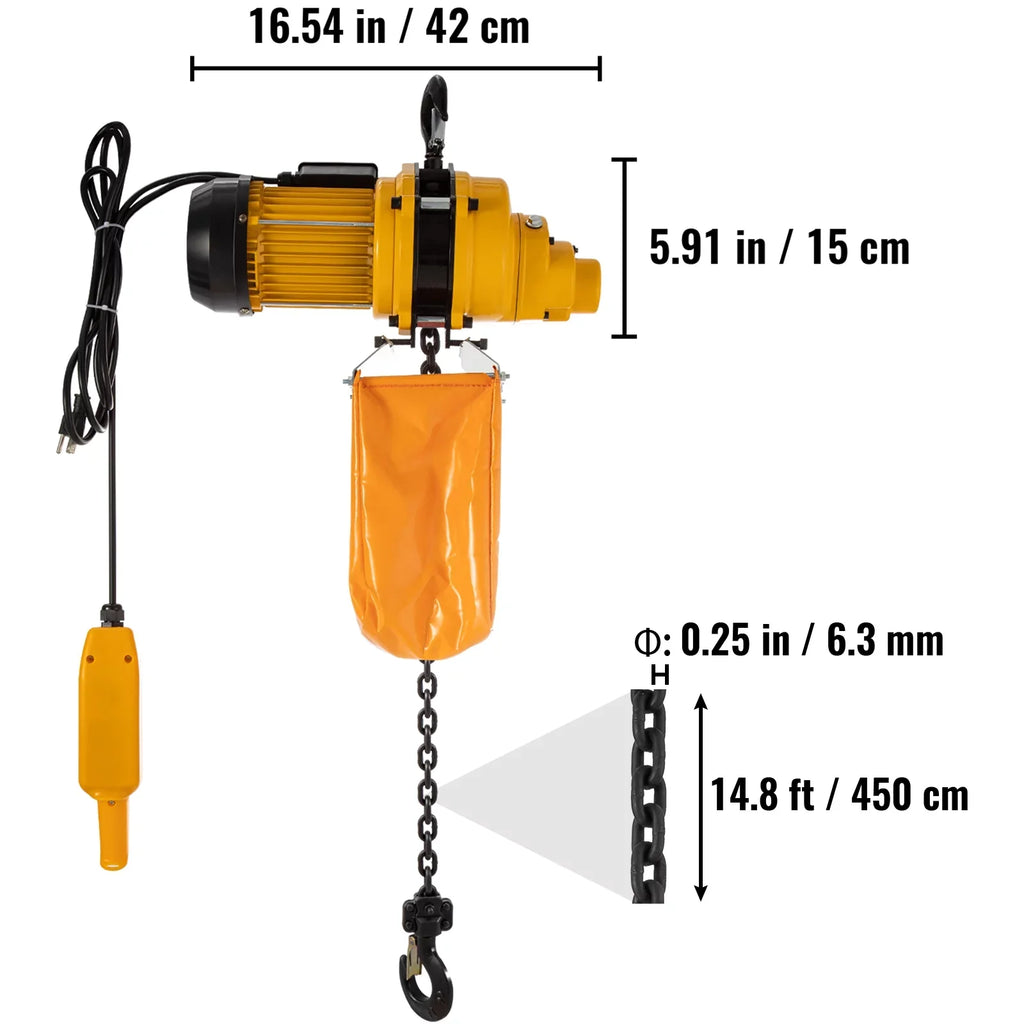 Vevor Lift Electric Hoist, 1100 Lbs Electric Winch W/ 10Ft Wired Remote Control, 110V Overhead Crane Garage Ceiling Pulley Winch Of 14.8Ft Lift Height, Used In Factories, Warehouses, Construction