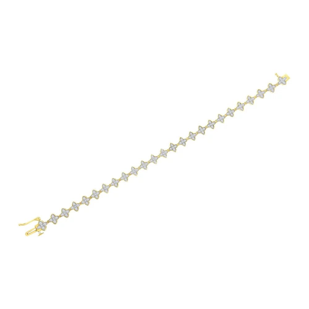 10K Yellow Gold 2.0 Cttw Round-Cut Diamond 4 Leaf Clover Link Bracelet (J-K Color, I1-I2 Clarity) - 7.25"