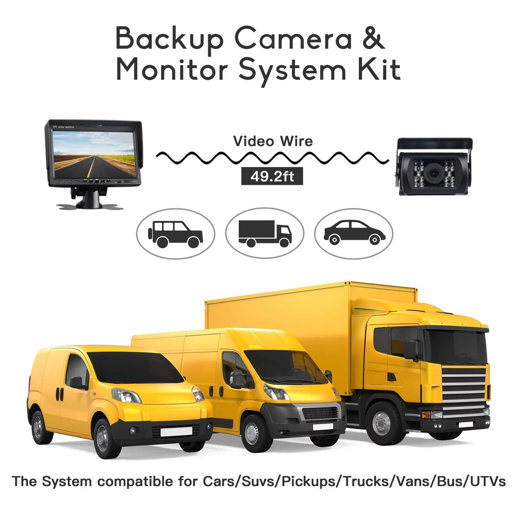 Backup Reverse IP67 RVs CA711 7’’ Rearview Cam TOGUARD Back Trucks, Night LCD Vans, Waterproof Cars, Monitor for Camping View IR Vision Rear up with Kit, Vision Camera with Night