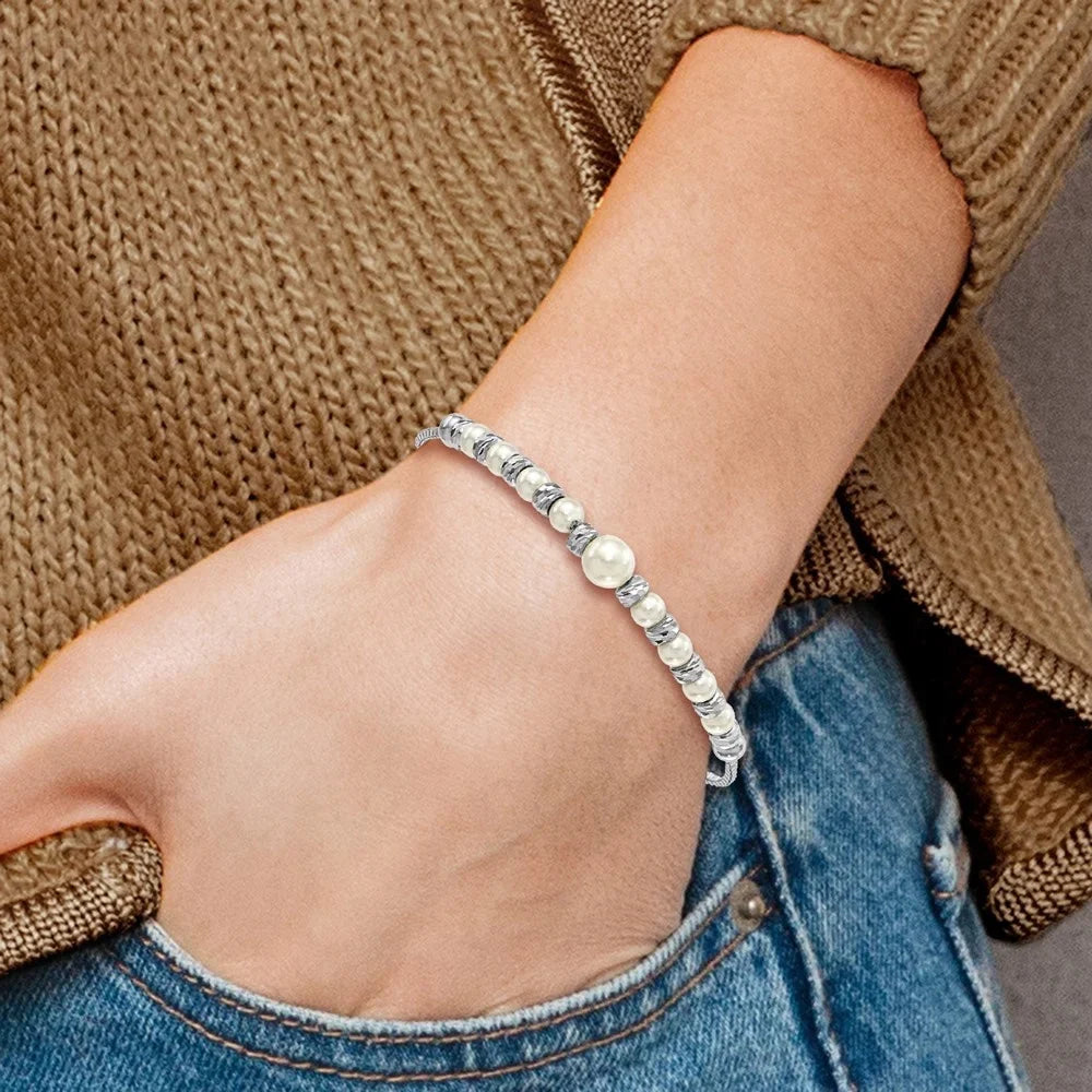Glass D/C Auriga Bracelet RH-plated Beads Silver Adjustable Pearl Women 925 for Sterling