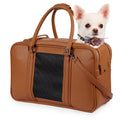 Airline Leather 10lbs for Carrier Cat Dogs Puppy for Up to Pockets, Carrier, Fashion Carrier Purse Holds Travel Carrier, Cloth Approved Dog dimension) Pet Purse 2 (Brown, with Extra Small Pu Small