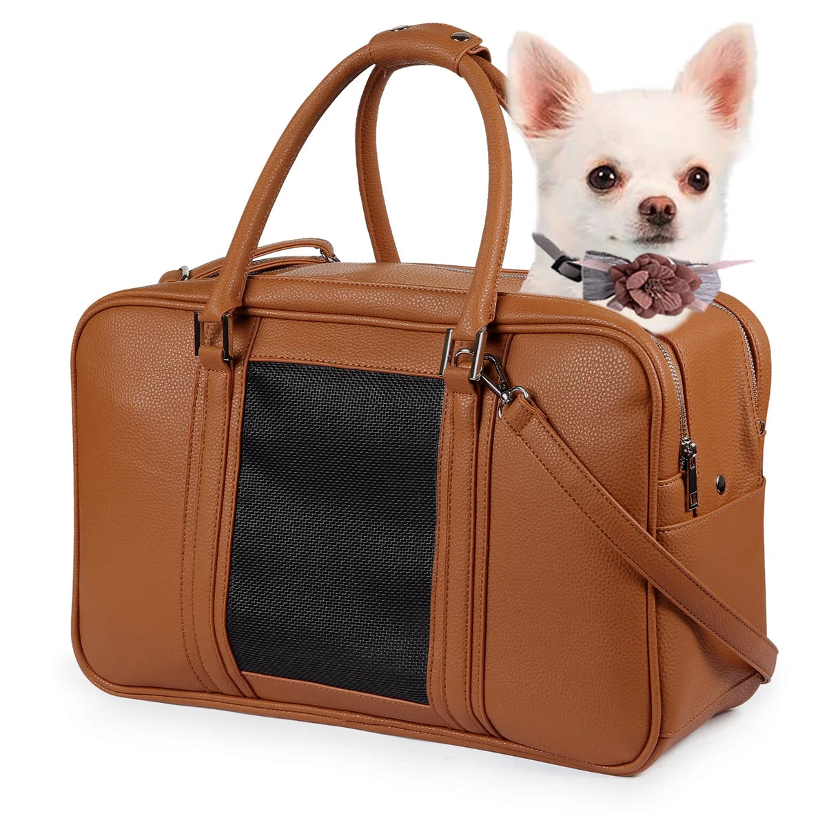 Airline Leather 10lbs for Carrier Cat Dogs Puppy for Up to Pockets, Carrier, Fashion Carrier Purse Holds Travel Carrier, Cloth Approved Dog dimension) Pet Purse 2 (Brown, with Extra Small Pu Small