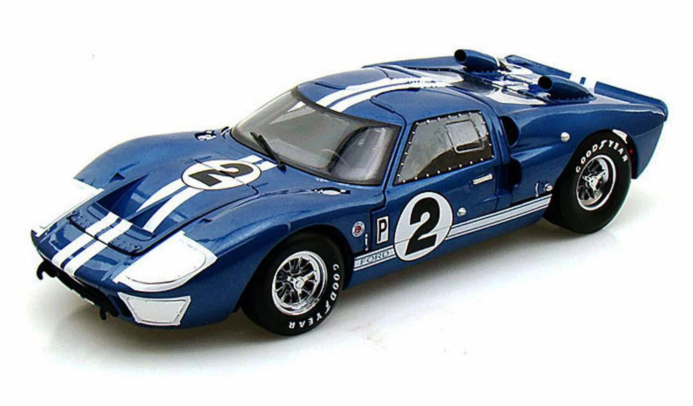 Diecast Car & Display Case Package - 1966 Ford Gt-40 Mk Ii #2, Navy W/ White Stripes - Shelby Sc401 - 1/18 Scale Diecast Model Toy Car W/Display Case