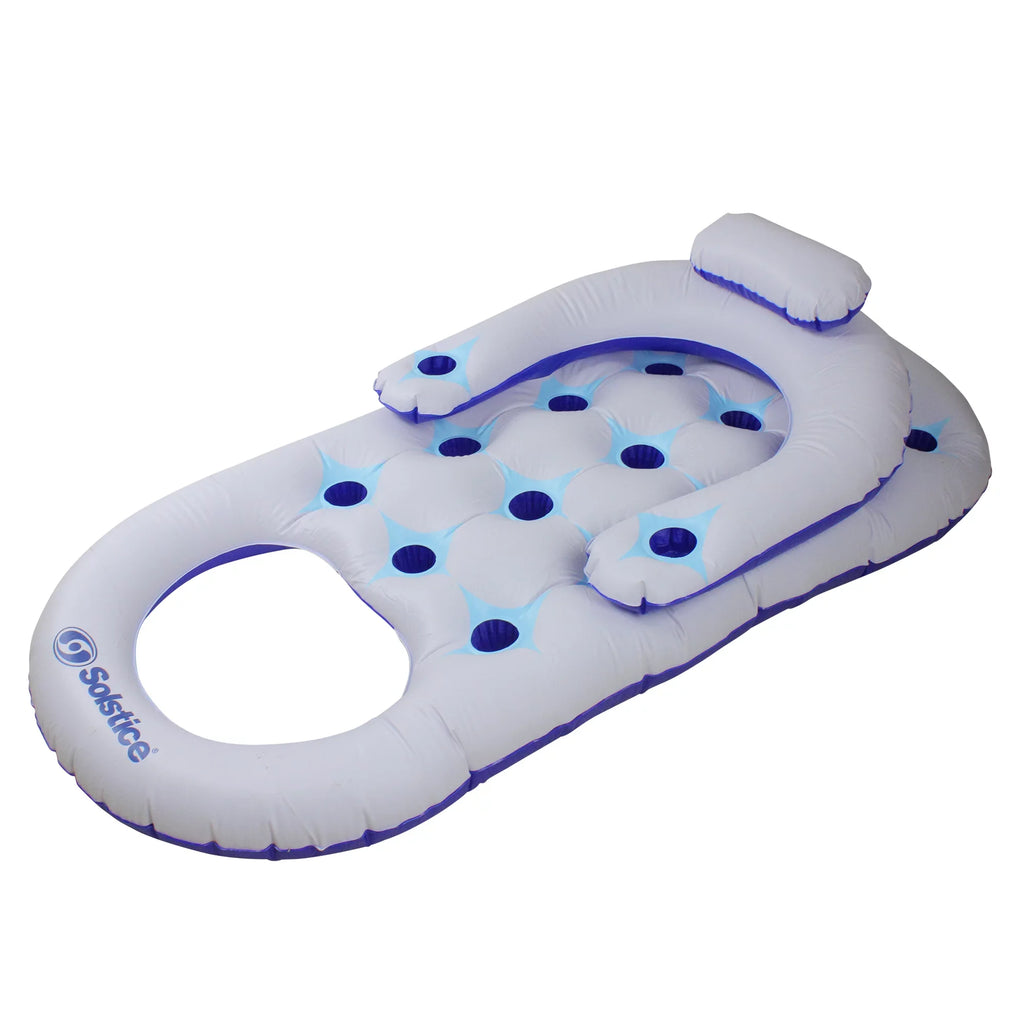 White Inflatable Lounge Float Inflatable Swim Swimming Central Pool 64-Inch Solstice and Blue