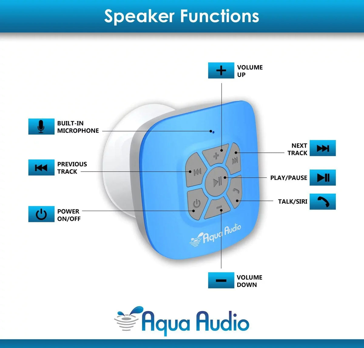 with (blue) cup bluetooth waterproof aquaaudio speaker cubo strong built-in suction & mic wireless