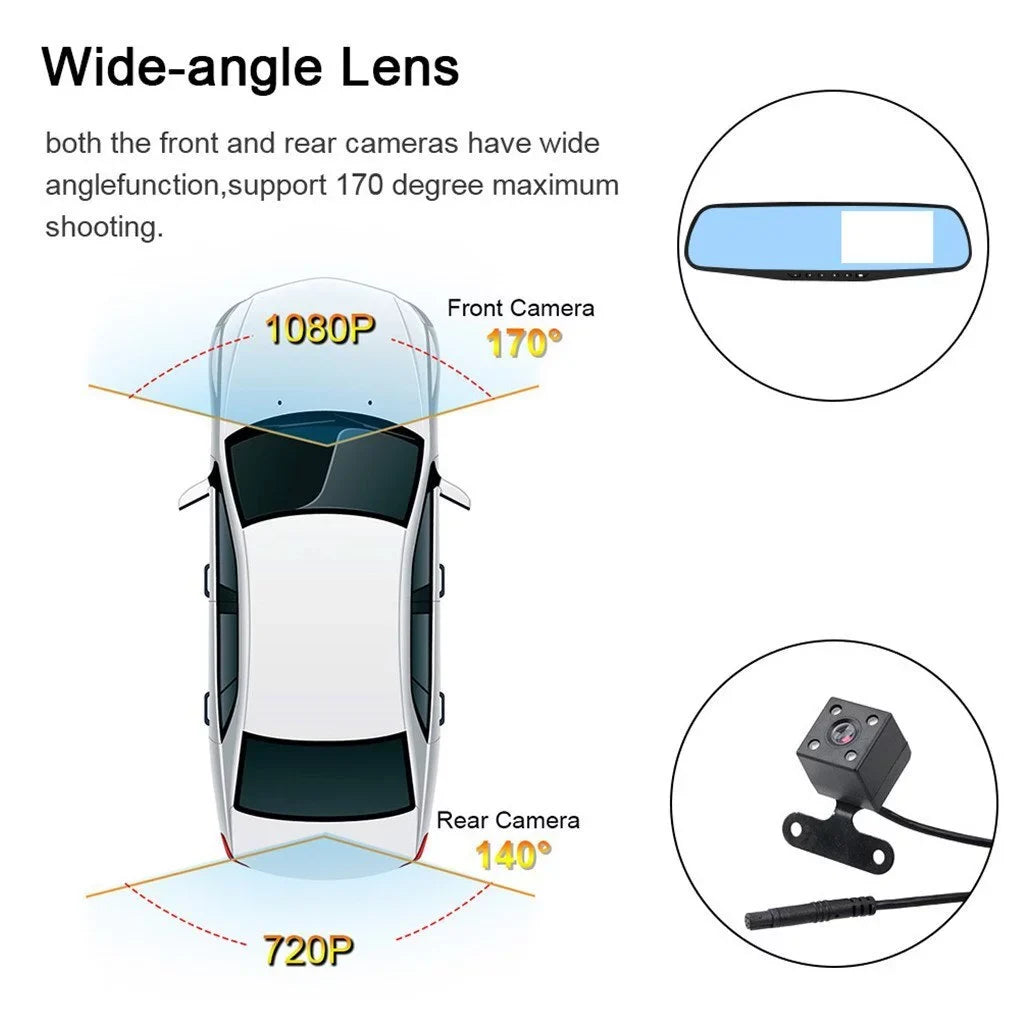 1 Pack 1080P Rearview Mirror Car Camera 4.3" Dash Cam For Cars Trucks,170°Wide Angle Dual Lens Car Cam Front Rear Dvr Monitor, Night Vision,Parking Monitor,Motion Detection,G-Sensor