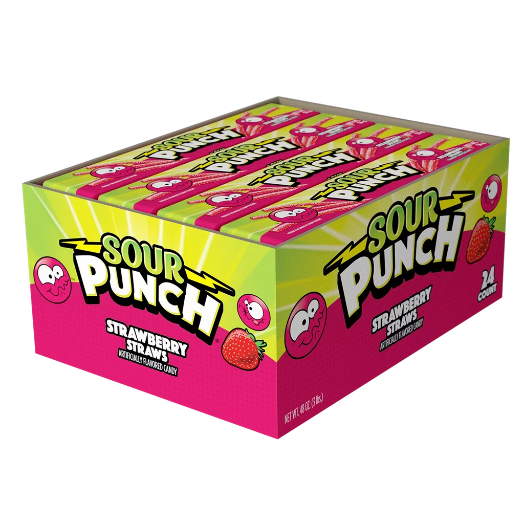 (24ct Caddy) Punch 2oz Sour Strawberry, Tray Straws,
