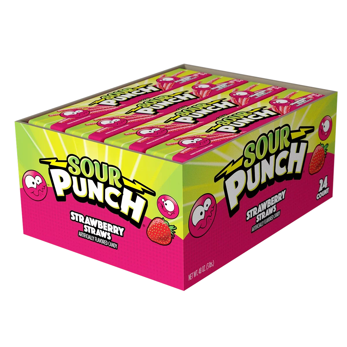 (24ct Caddy) Punch 2oz Sour Strawberry, Tray Straws,