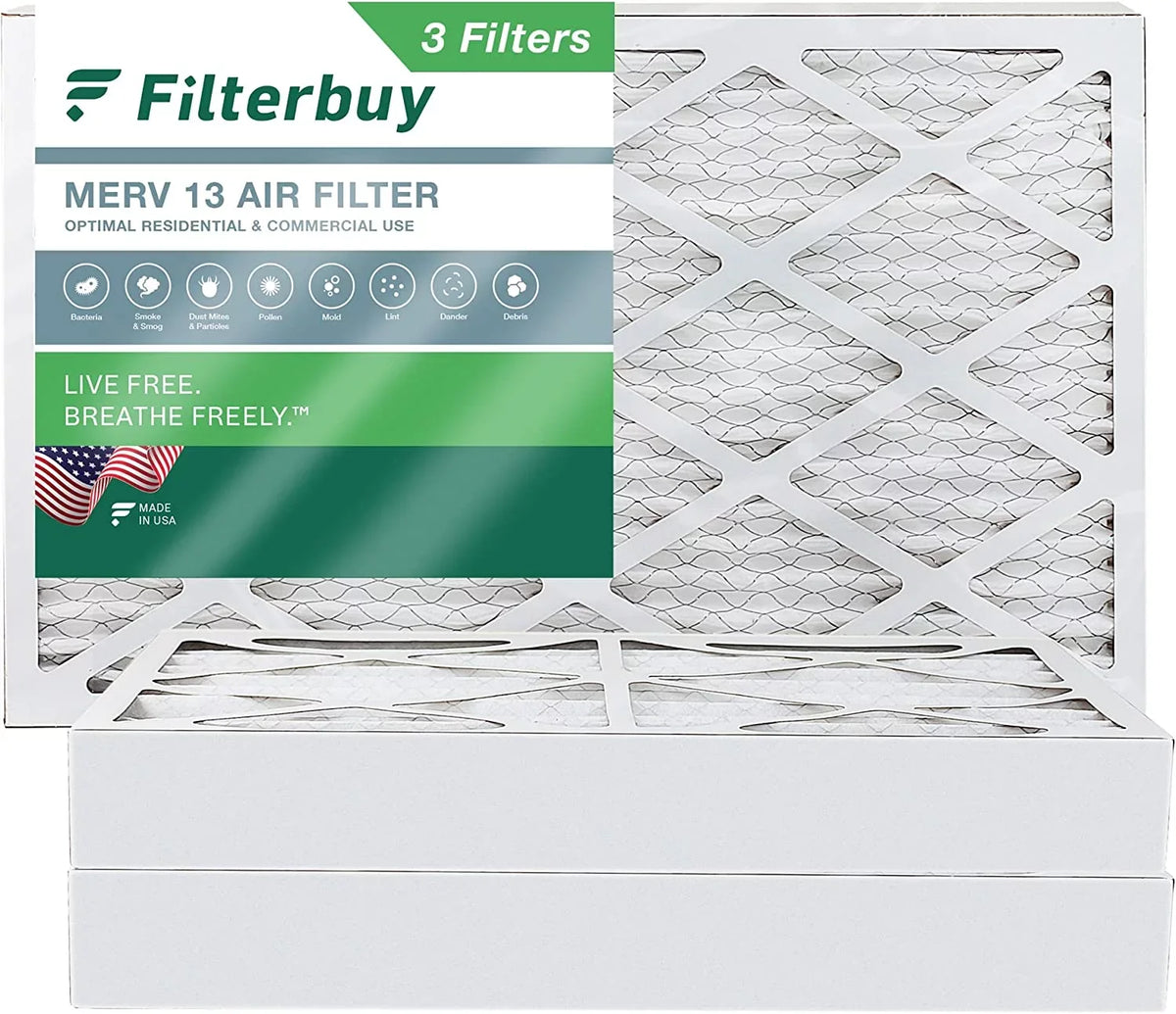 Filterbuy HVAC MERV Furnace 13 Filters Air Pleated AC (3-Pack) 8x20x4