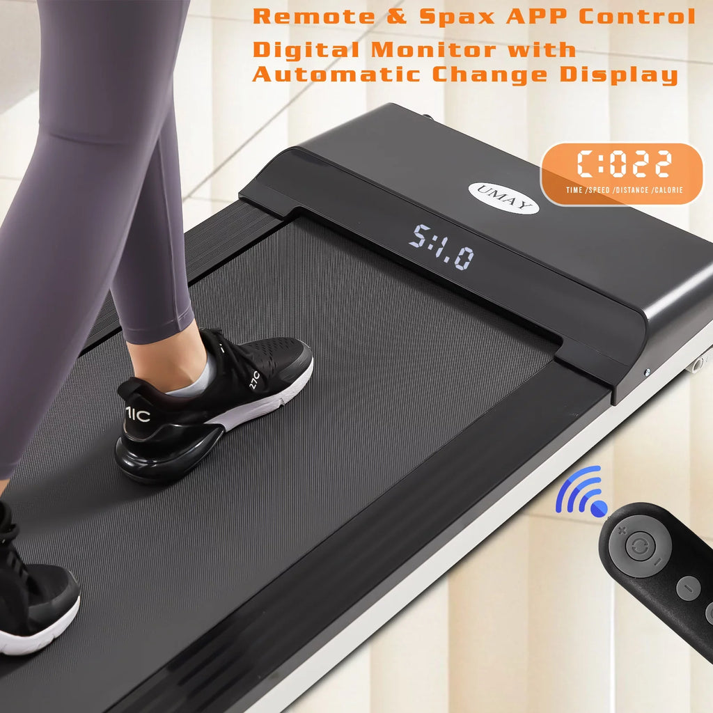 Portable Small Sport Treadmill Space Under & Flat Apartment LED Desk for Walking APP, without Assembling Machine Slim Treadmill Running Display and Pad with CoSoTower