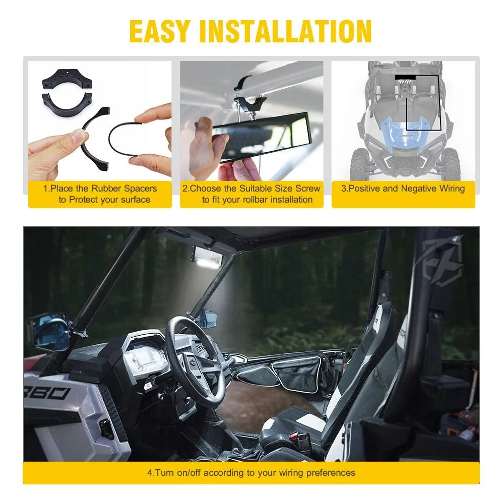 Rollbars View 9" UTV Dome Aluminum 1.75" Mirror Integrated 2" LED w/ Rear - fits Xprite Lights