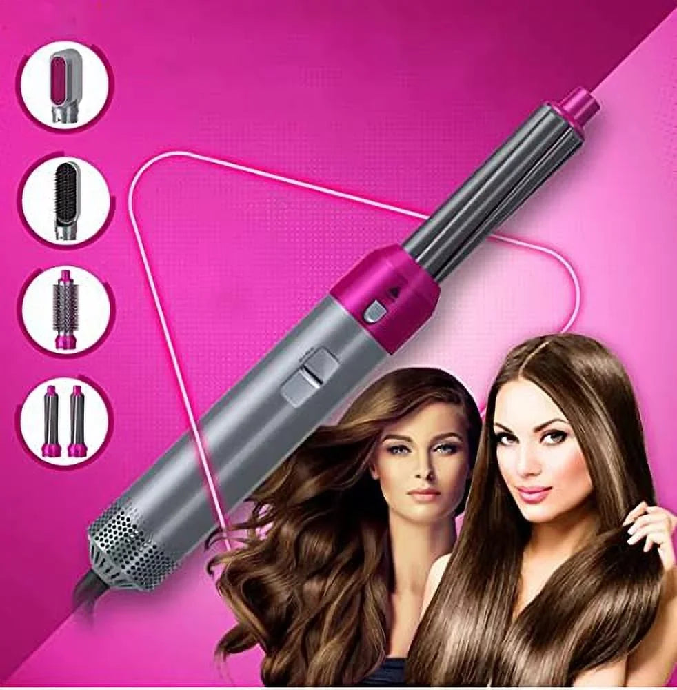 Hair Styler Hair - Ionic Color: Blow Automatic with PinkGold Heads Straightening Negative Brush Brush Curling Electric Brush for - Styling, Dryer and 5-in-1 Dryer Detachable