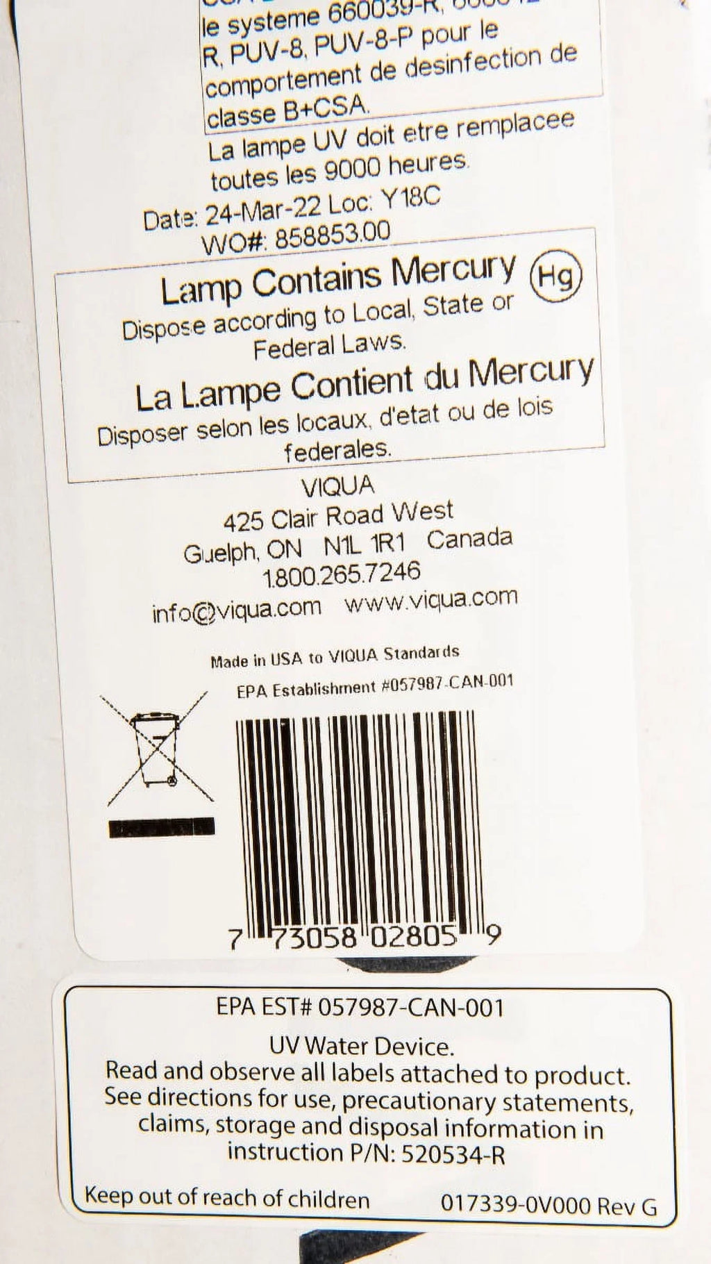 Lamp Premium Systems D4+, Models Viqua UV 602805 for D4 D4, Replacement