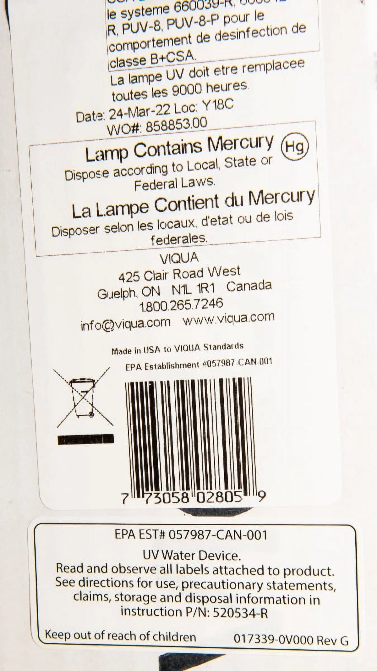 Lamp Premium Systems D4+, Models Viqua UV 602805 for D4 D4, Replacement