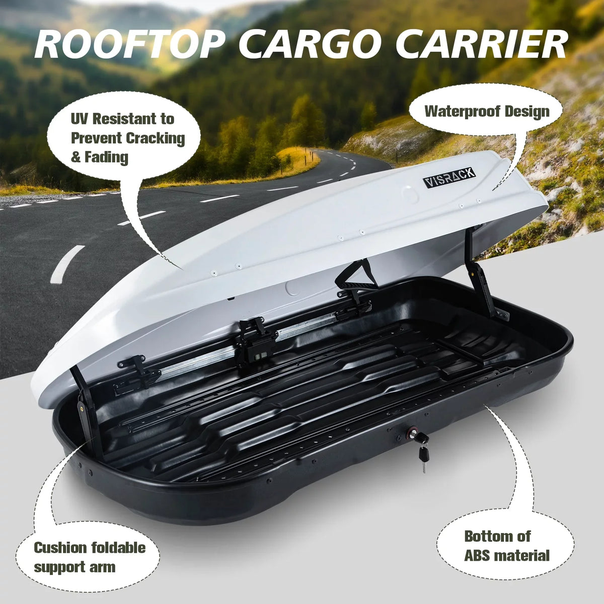 White 30.3" Rooftop L x Cargo Double Shell for Cargo Carrier Large Locks, 13 Hard ft³ SUV x Rooftop Waterproof Box 56.3" W 13.8" Cargo Rooftop with H, Box