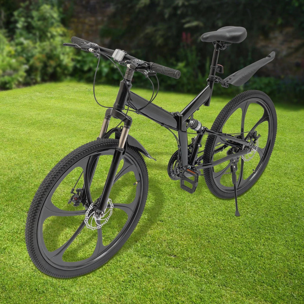 Miumaeov 26" Black Adult Folding Bike 21-Speed Shifter Folding City Bike Lamp Weight Carbon Steel Camping Bicycle Max Loading 150Kg/330Lbs
