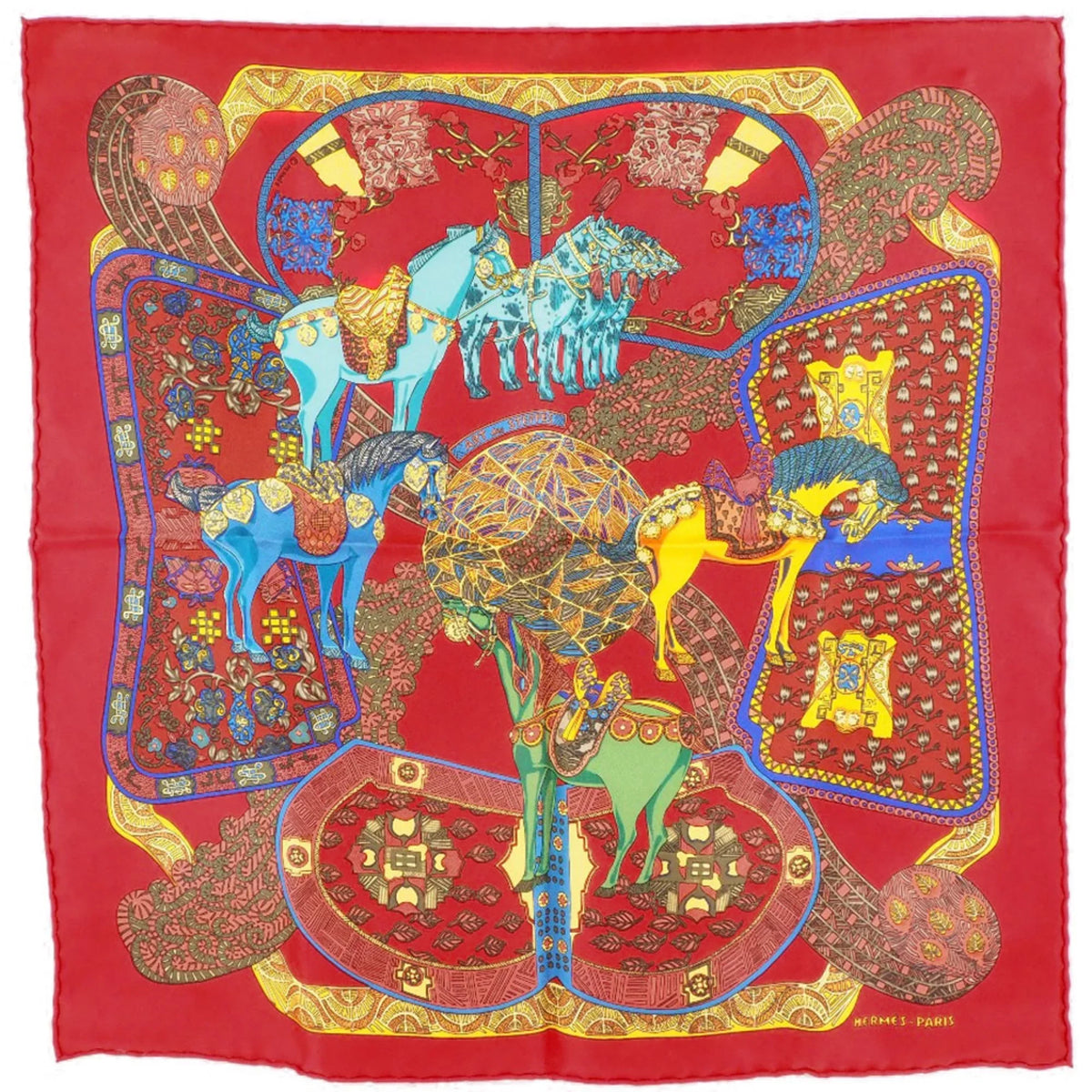 Second-Hand Hermes Carré 45 Art Des Stepps Step Art Silk Red Women'S Scarf (Like New)