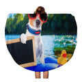 Sidonku 60 Inch Round Beach Towel Blanket Jack Russell Dog Sitting On Inflatable Mattress In Water Travel Circle Circular Towels Mat Tapestry Beach Throw