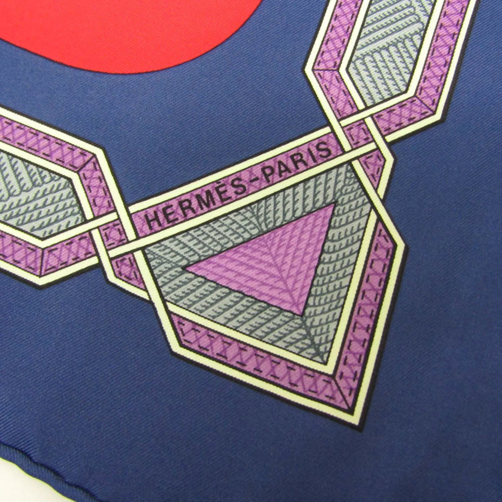 CUIRS Carre90 Pre-Owned Hermes Multi-color,Navy,Red Silk Scarf (Good) Women's DESERT Color DU
