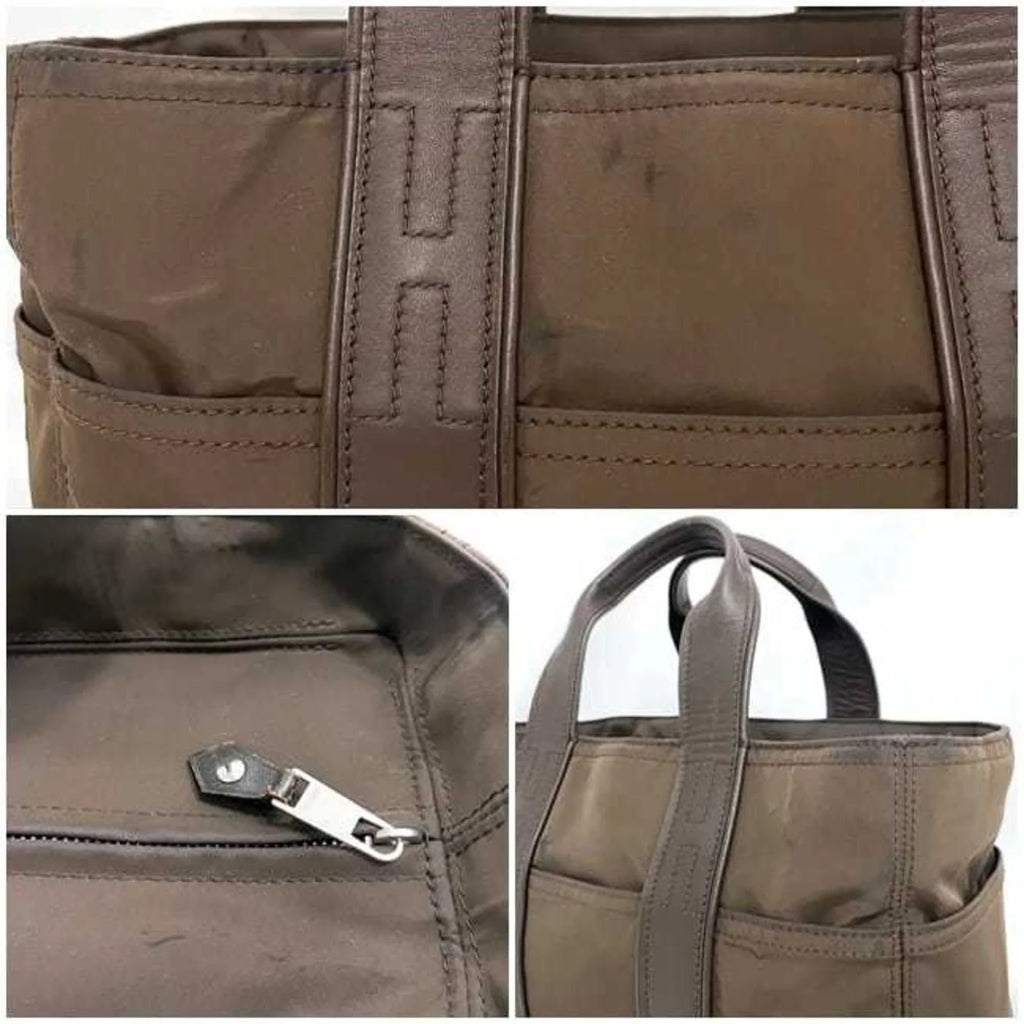 Second-Hand Hermes Tote Bag Acapulco Pm Brown Silver Handbag Nylon Leather Hermes Women'S (Fair)
