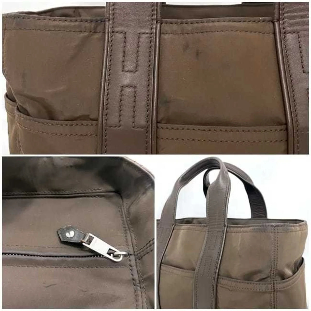 Second-Hand Hermes Tote Bag Acapulco Pm Brown Silver Handbag Nylon Leather Hermes Women'S (Fair)
