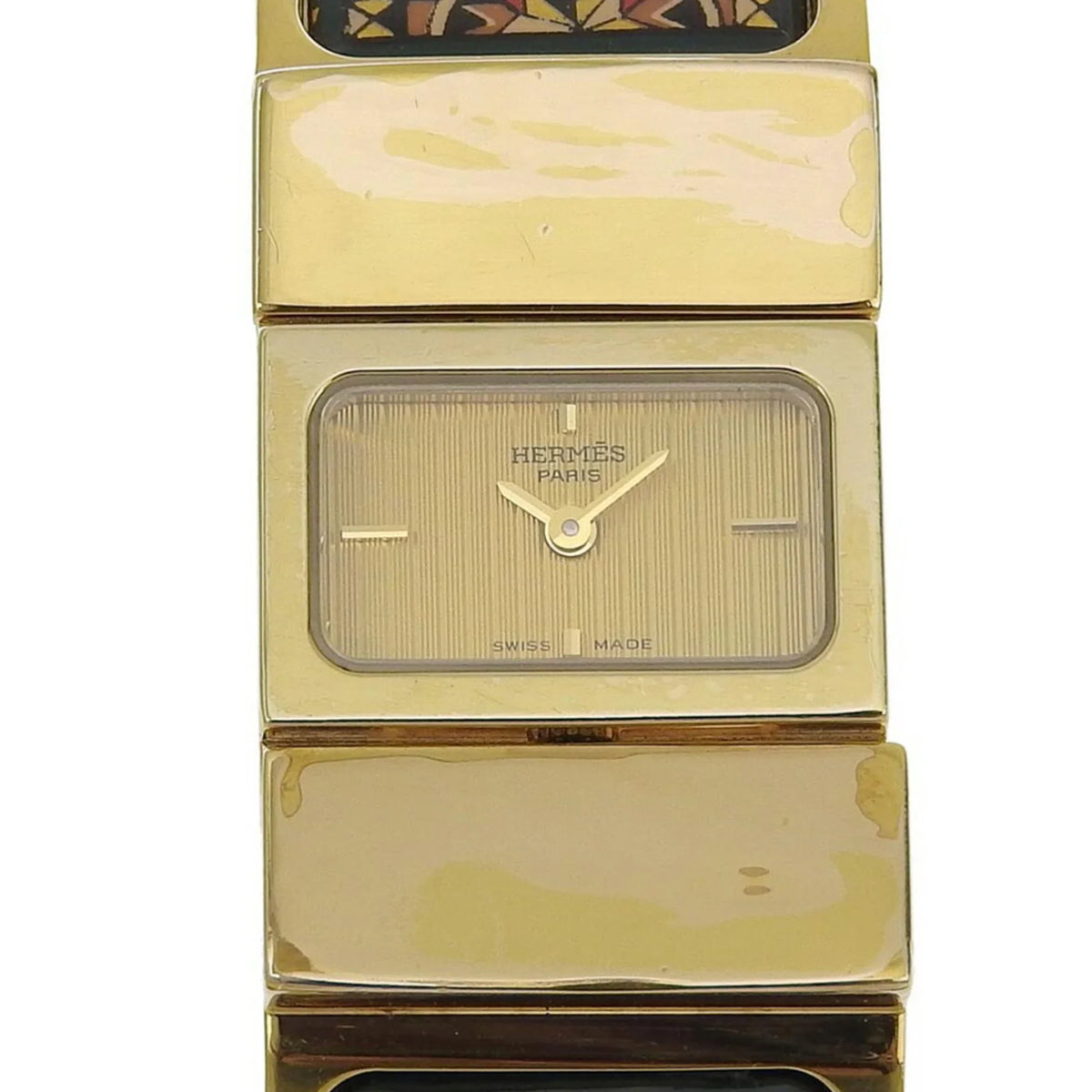 Cloisonné Ladies Gold Analog LO1.201 Made Green HERMES Quartz Watch Plated Pre-Owned Display Location (Fair) Dial Swiss