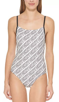 Dkny White/Black Logo-Print One-Piece Swimsuit, Us X-Large