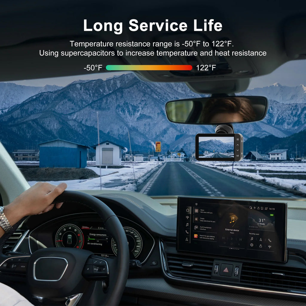 HD Parking and and Mode Car with Vision, Full Recording 3'' and Front Cam Dash G-Sensor, GPS, Loop 4K 24H GCZ Rear and Night For Touchscreen with IPS Dashcam WiFi