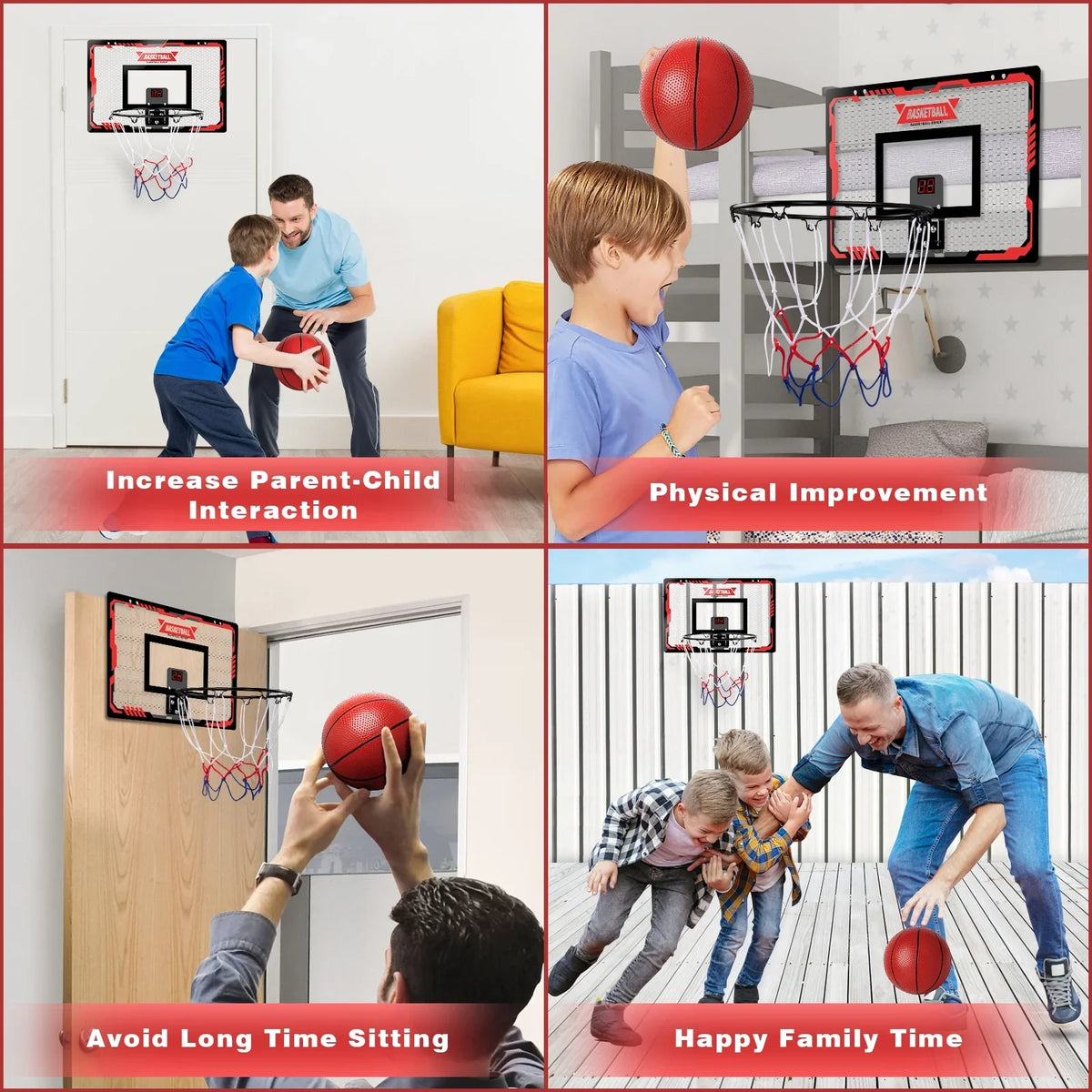 Indoor Basketball Hoop For Kids, Indoor Over The Door Basketball Hoops, Led Lamp Mini Basketball Goals With 2 Balls & Electronic Scoreboard, Christmas Toys Gifts For 5 6 7 8 9 10 11 12+ Year Old Boys