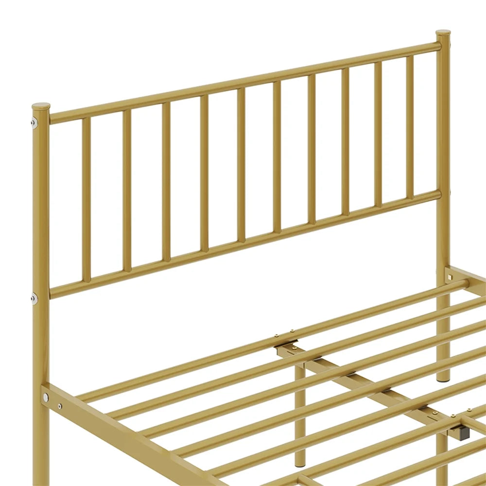 Easyfashion Justin Metal Platform Bed With Spindle Headboard And Footboard,Full,Antique Gold