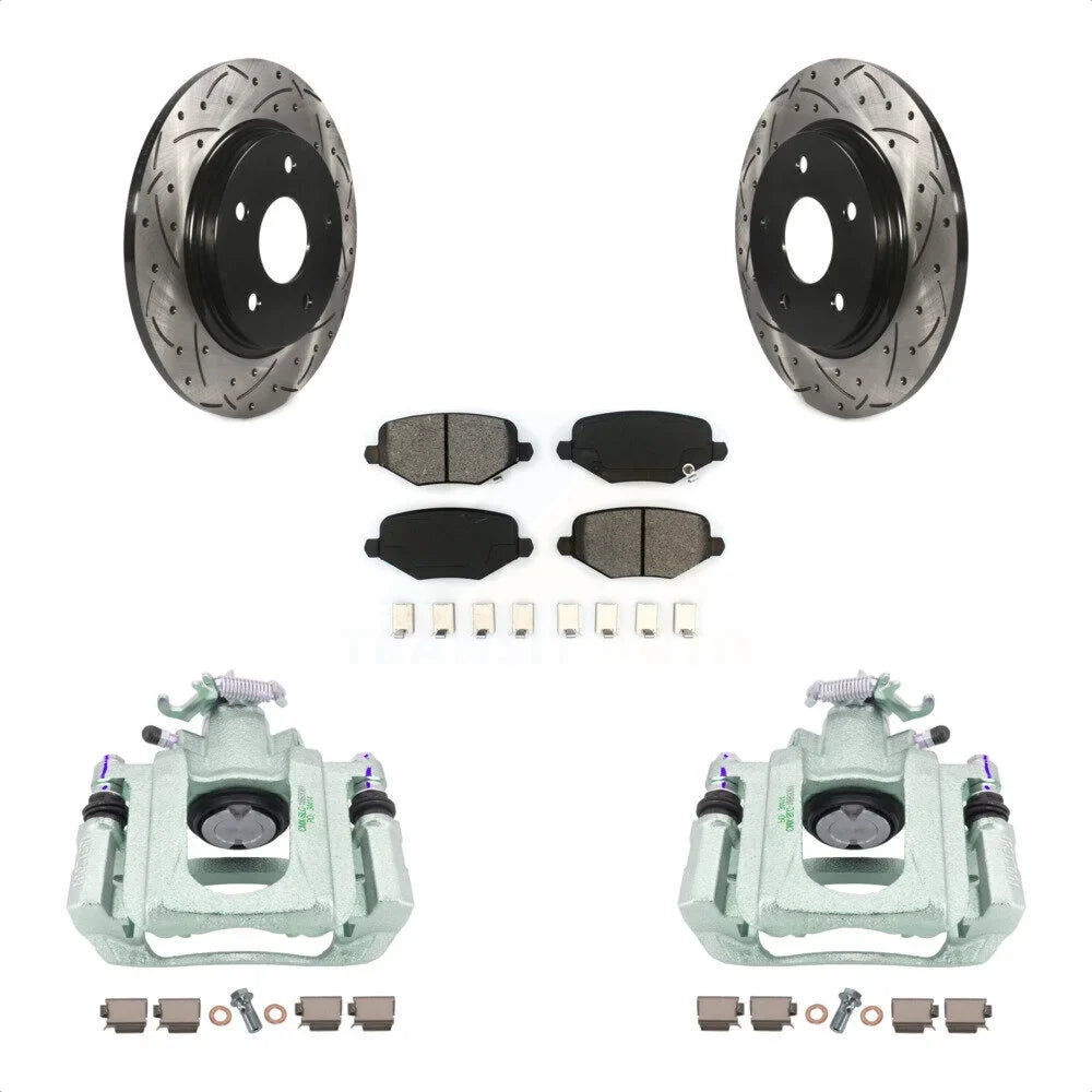 Transit Auto Rear Disc Brake Coated Caliper Drilled Slotted Rotors And Semi-Metallic Pads Kit For 2012 Ram C/V With Single Piston Front From 03 24 12 Kcd-100619S