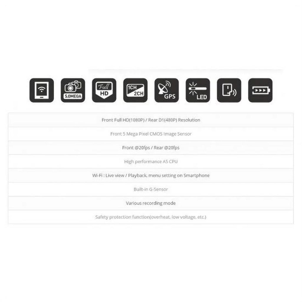 Winytech 1080P Wi-Fi Car Black Box Dash Cam Hd Wide Angle Dual Cameras (Smart Phone Not Included)