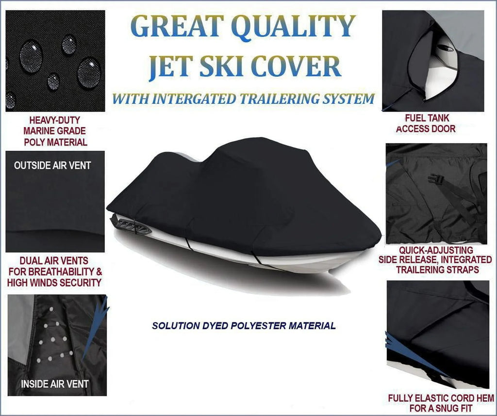 Black Pwc 600D Jet Ski Cover Compatible For Kawasaki Ultra 150 Di 1999 2000 2001 2002 2003 2004 2005 2 Seater