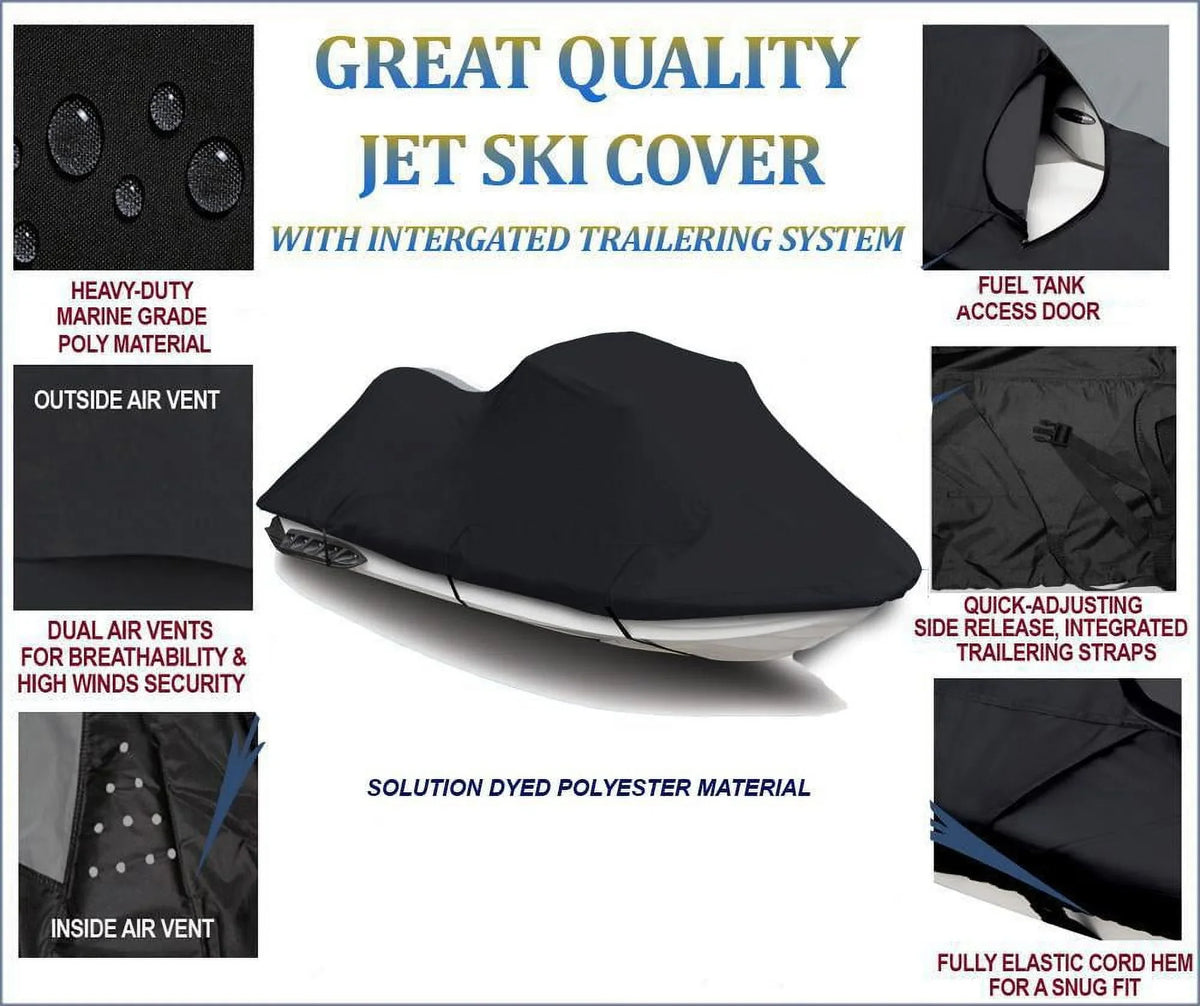 Black Pwc 600D Jet Ski Cover Compatible For Kawasaki Ultra 150 Di 1999 2000 2001 2002 2003 2004 2005 2 Seater