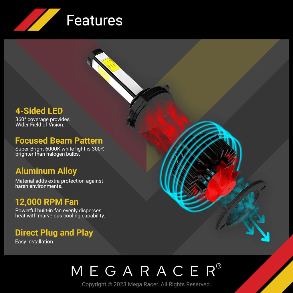 Mega Racer Bmw 328I Xdrive 4 Sided H11 H9 H8 Led Headlight Bulbs 6000K Diamond White 12V 60W 10000Lm Bmw 328I Xdrive 2011 2012 2013 2014 2015 2016 11 12 13 14 15 16 Fog Lamp Automotive Replacement