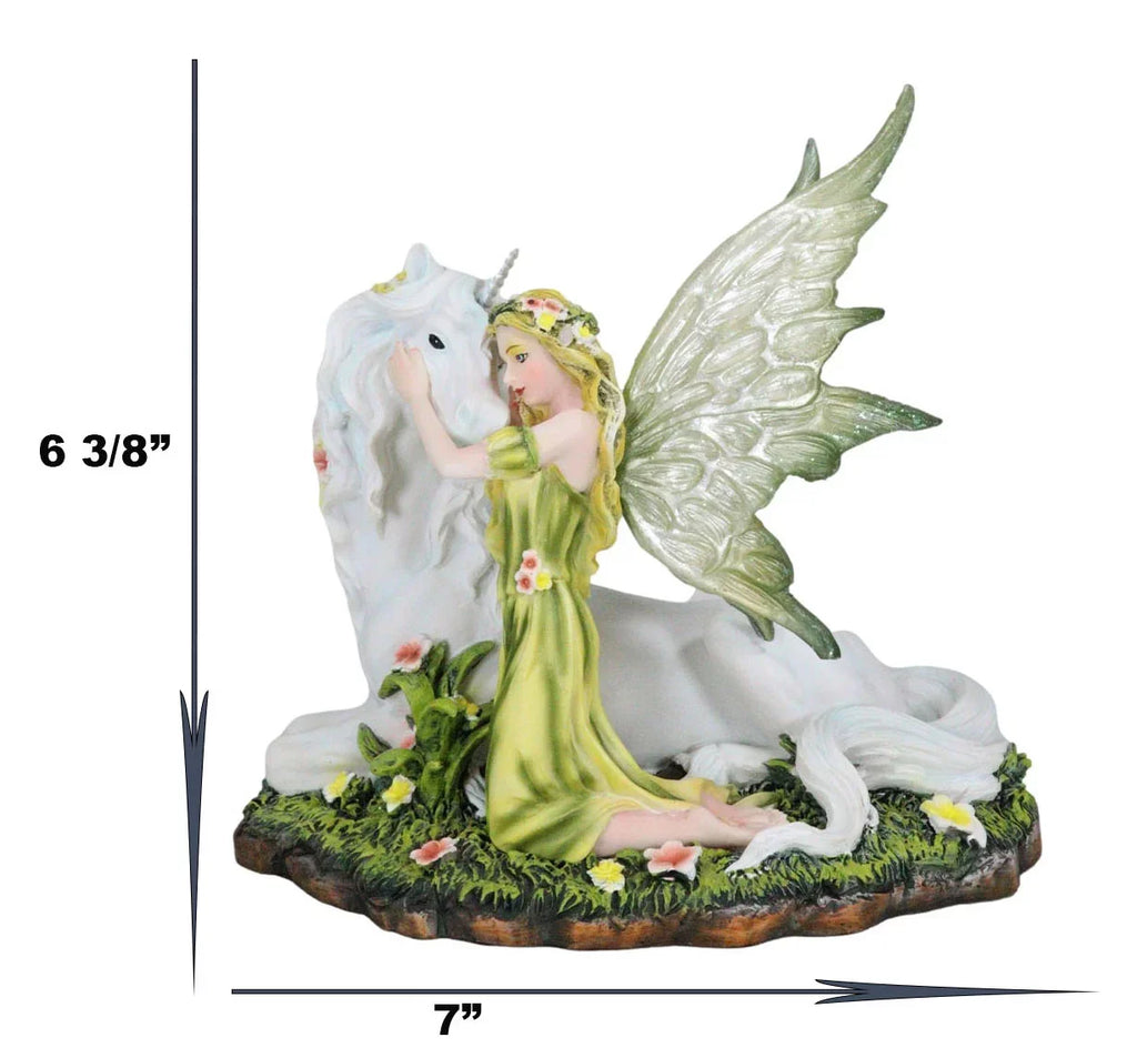 Green White With Floral Earth Figurine Gaia Unicorn Rare Statue Fairy 7"L Decor