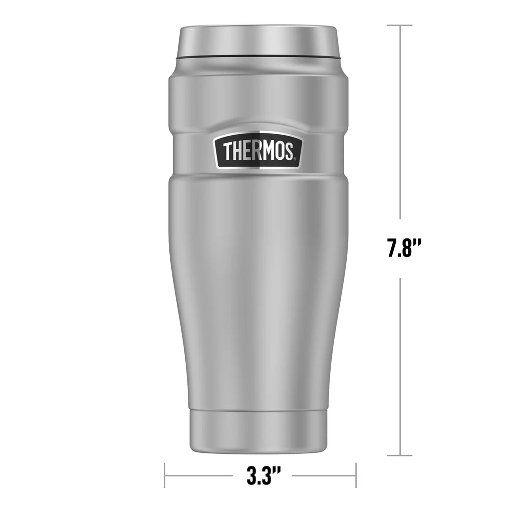 Jurassic Steel Scales Double THERMOS 16oz Travel insulated Tumbler, Neon Cmyk World Vacuum & KING Wall, STAINLESS Stainless