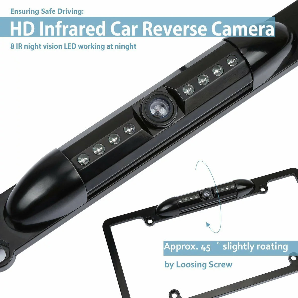 Car 170° License Plate Frame Rearview Reverse Backup Camera Night Vision Us Black