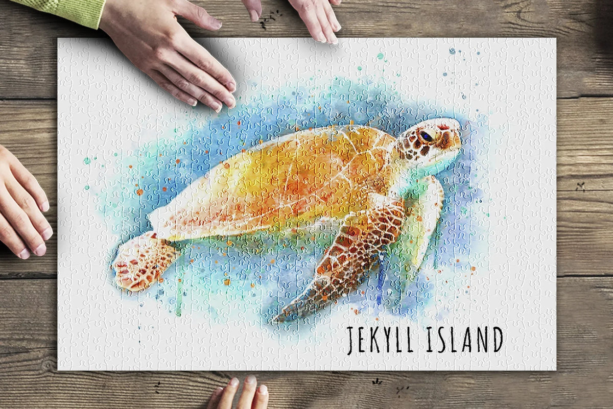 Jekyll Island, Georgia, Sea Turtle, Watercolor (19X27 Inches, Premium 500 Piece Jigsaw Puzzle For Adults And Family, Made In Usa)