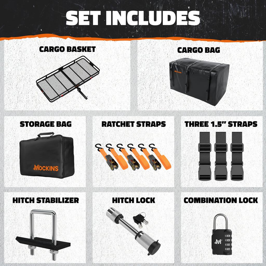 500lbs Bag Mockins | & Foldable Arm Hitch Cap. Basket XXL 70"x30"x6" Cargo Hitch 40 Carrier Hitch Trailer with CF Mount