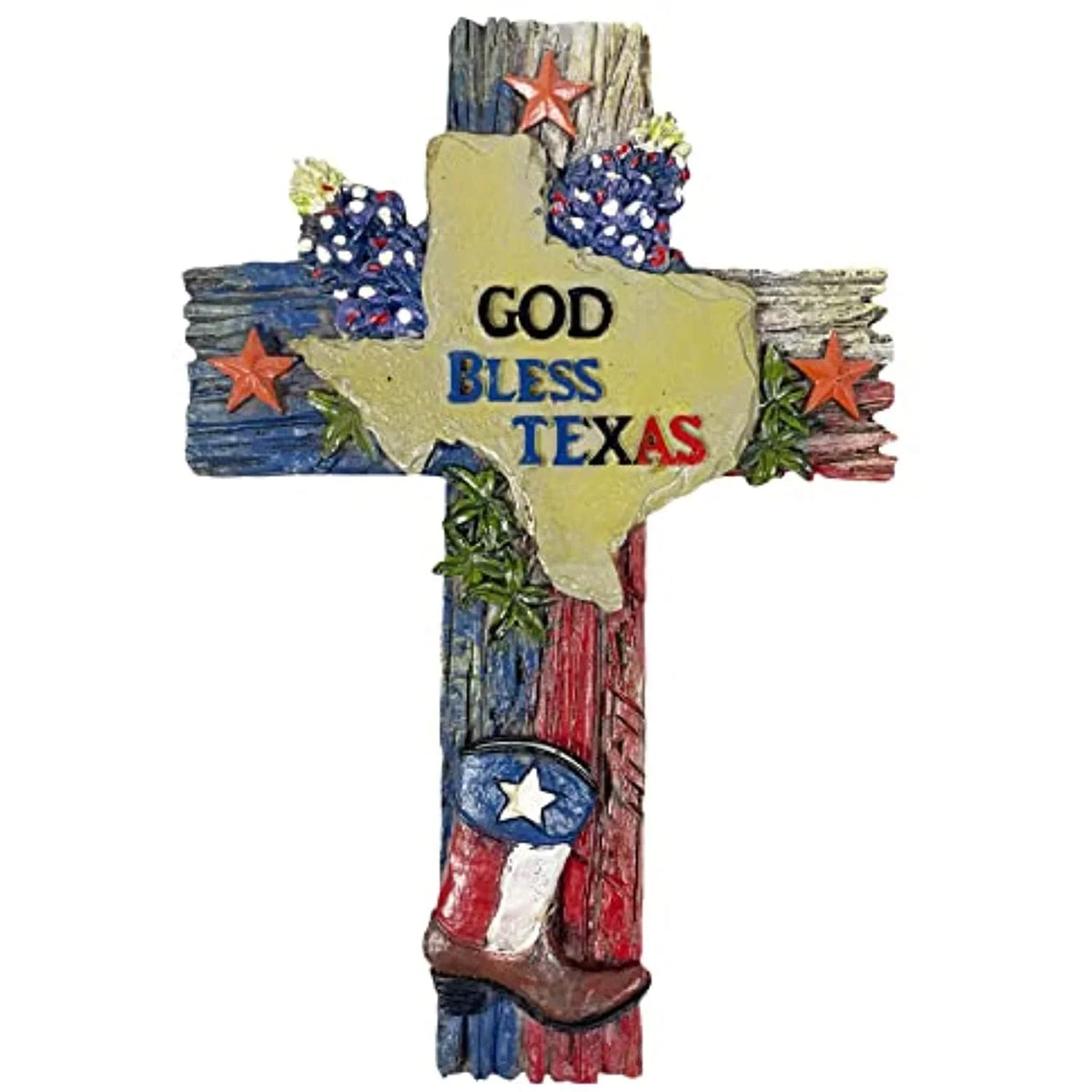 Western Flag Wall Home Inch Cross Cross Office Decor Urbalabs Distressed Texas Bless Decoration Wall and Room 11.5 Cowboy Boot Rustic Church Bluebonnets Country Hanging God Wall