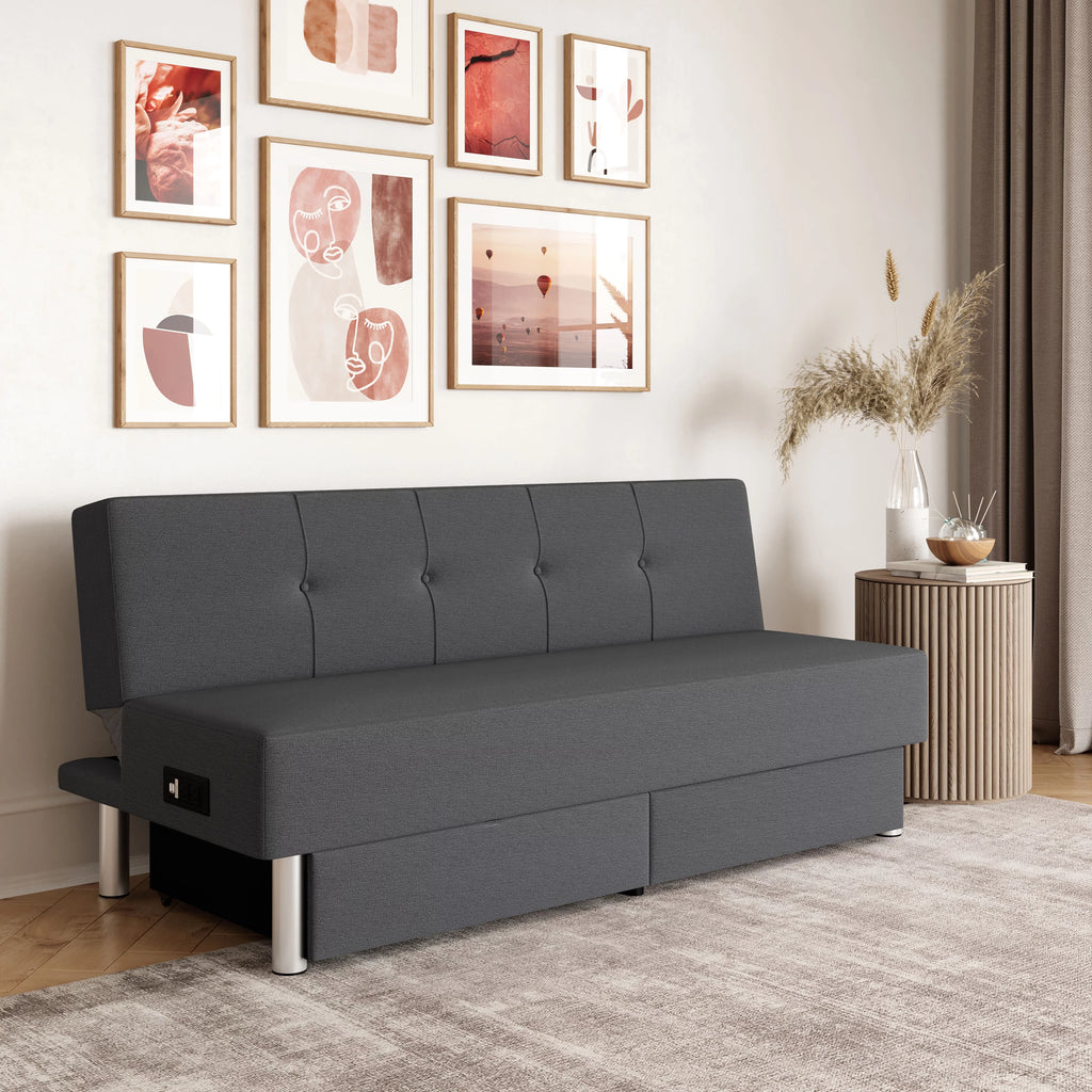 Fabric with and Serta Windsor Storage Power, Gray Futon