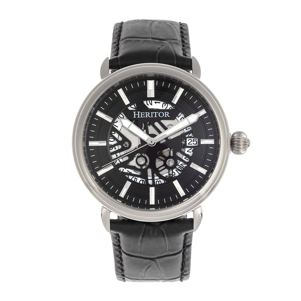 Heritor Watch - W/Date Leather-Band Mattias Silver Automatic