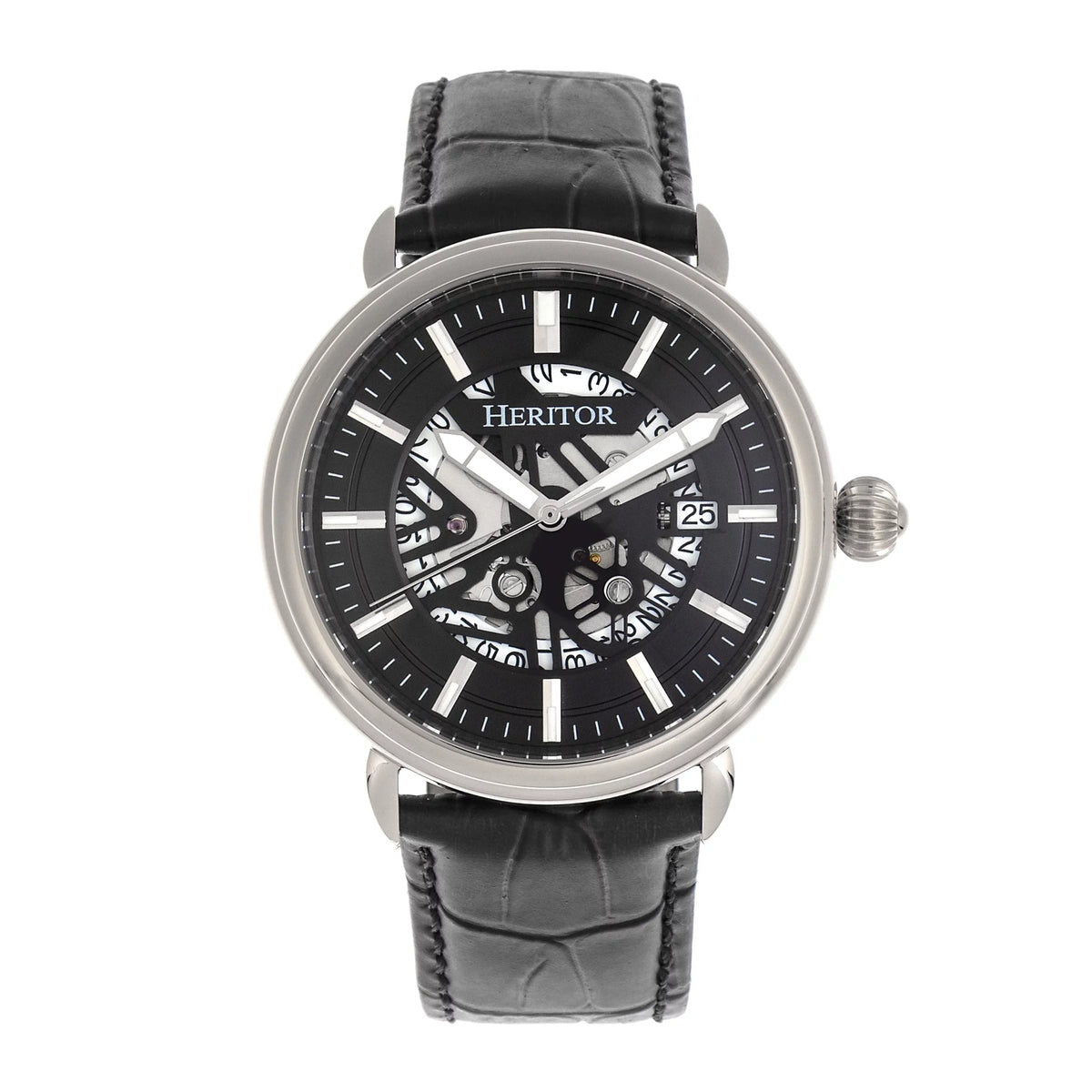 Heritor Watch - W/Date Leather-Band Mattias Silver Automatic