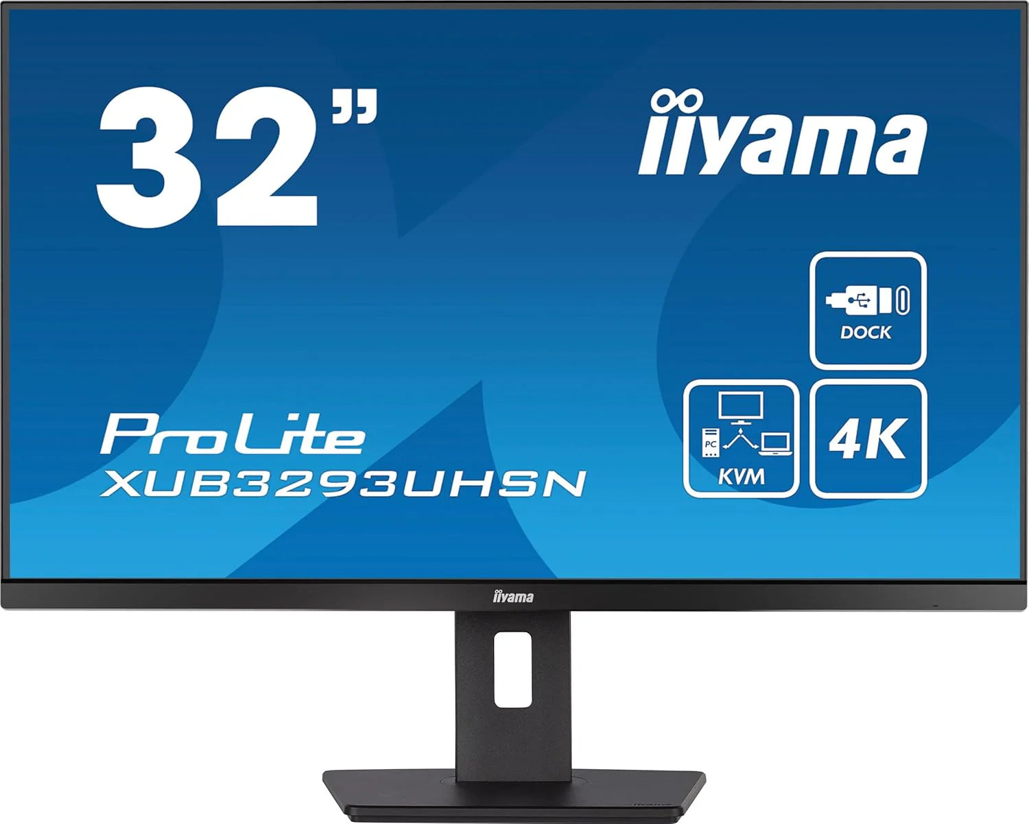 Iiyama Prolite Xub3293Uhsn-B5 80 Cm 31,5" Ips Led Monitor 4K Uhd Hdmi Dp Usb3.0 Usb-C 65 W Lan Przełącznik Kvm Slim-Line Regulacja Wysokości, Czarny