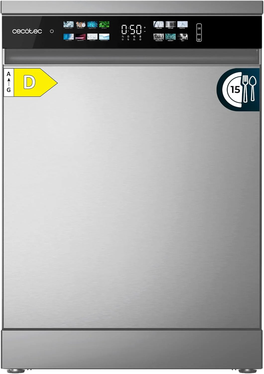 Cecotec Zmywarka Do Zabudowy Bolero Aguazero 6210 Inox D. 60 Cm, 15 Koców, Klasa D, Display Color, Trzecia Taca, 14 Programów, Podwójna Strefa, Elektr