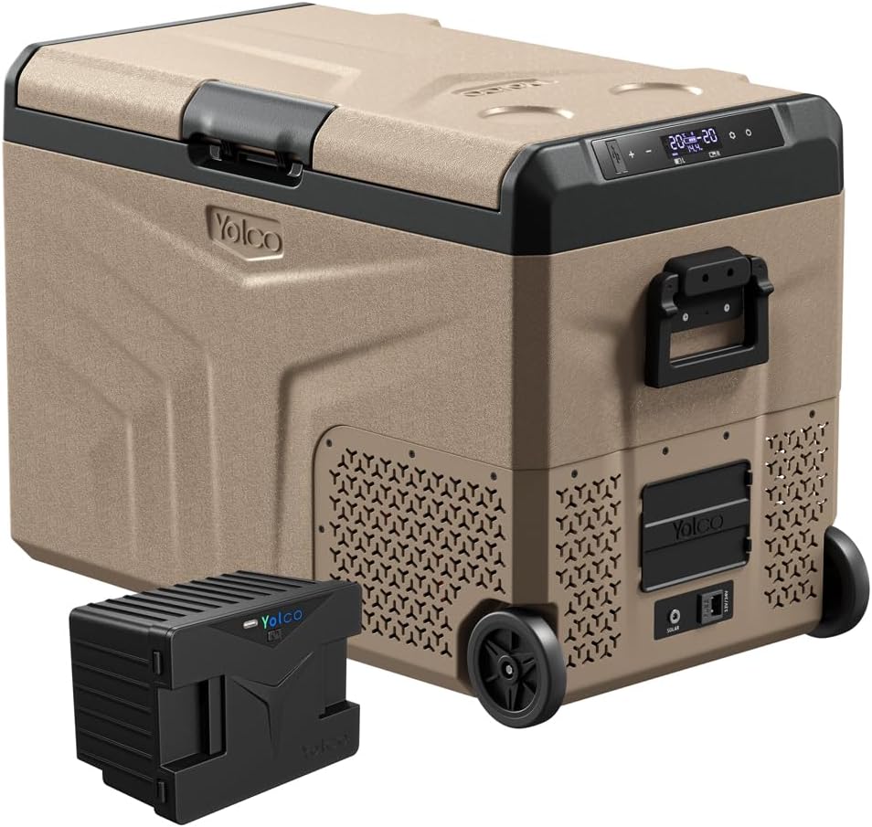 Yolco Tcx50 Piaskowa Lodówka Podróżna Z Kompresorem, 50 L + Akumulator – Dual Zone, -20°C, 12/24 V I 230 V, Aplikacja Bluetooth, Lodówka I Zamrażarka