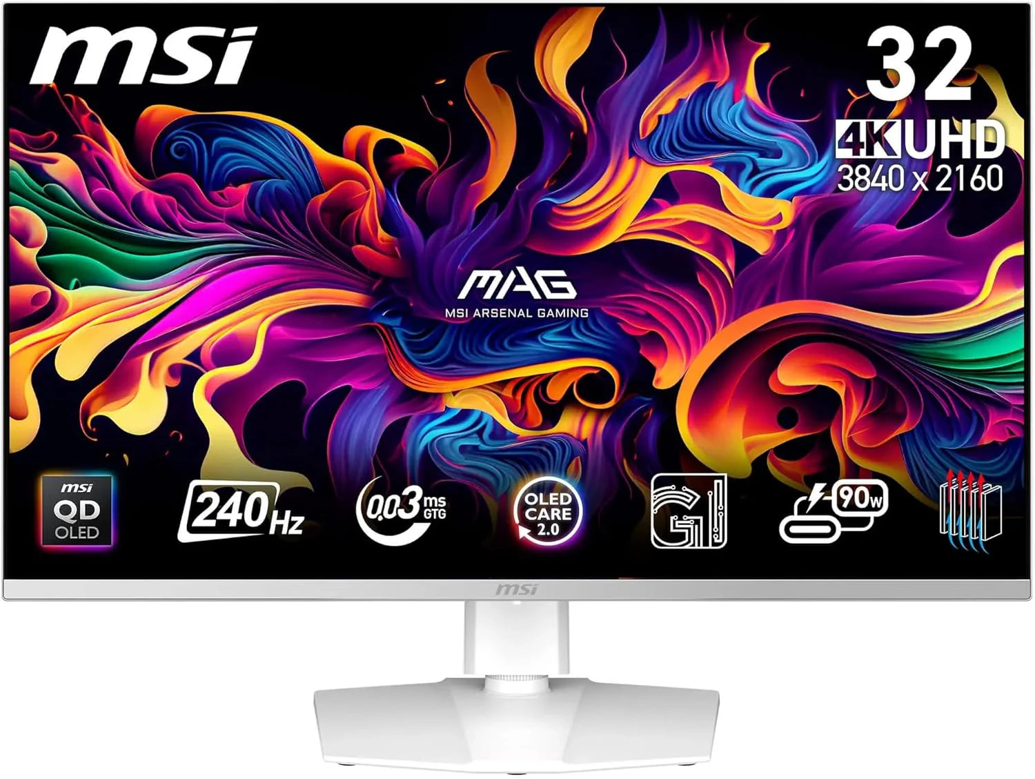 Msi Mpg 321Urxw Qd-Oled Ekran Do Gier 31,5 Cala 4K Uhd - Quantum Dot Oled 3840 X 2160, 240Hz - 0,03 Ms, 99 Purcent Dci-P3, Displayhdr True Black 400,